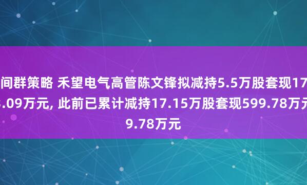 间群策略 禾望电气高管陈文锋拟减持5.5万股套现173.09万元, 此前已累计减持17.15万股套现599.78万元